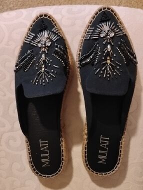 Black Beaded MULATT Espadrille Slip-On Flats